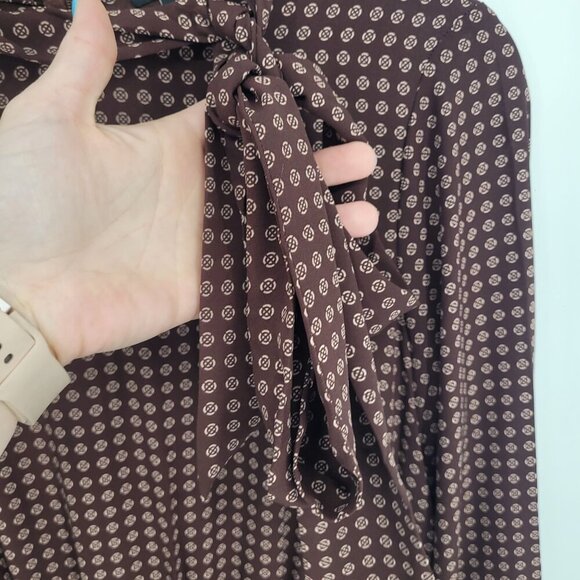 Express Medium Printed Faux leather tie neck long sleeve romper dark academia - Picture 4 of 13